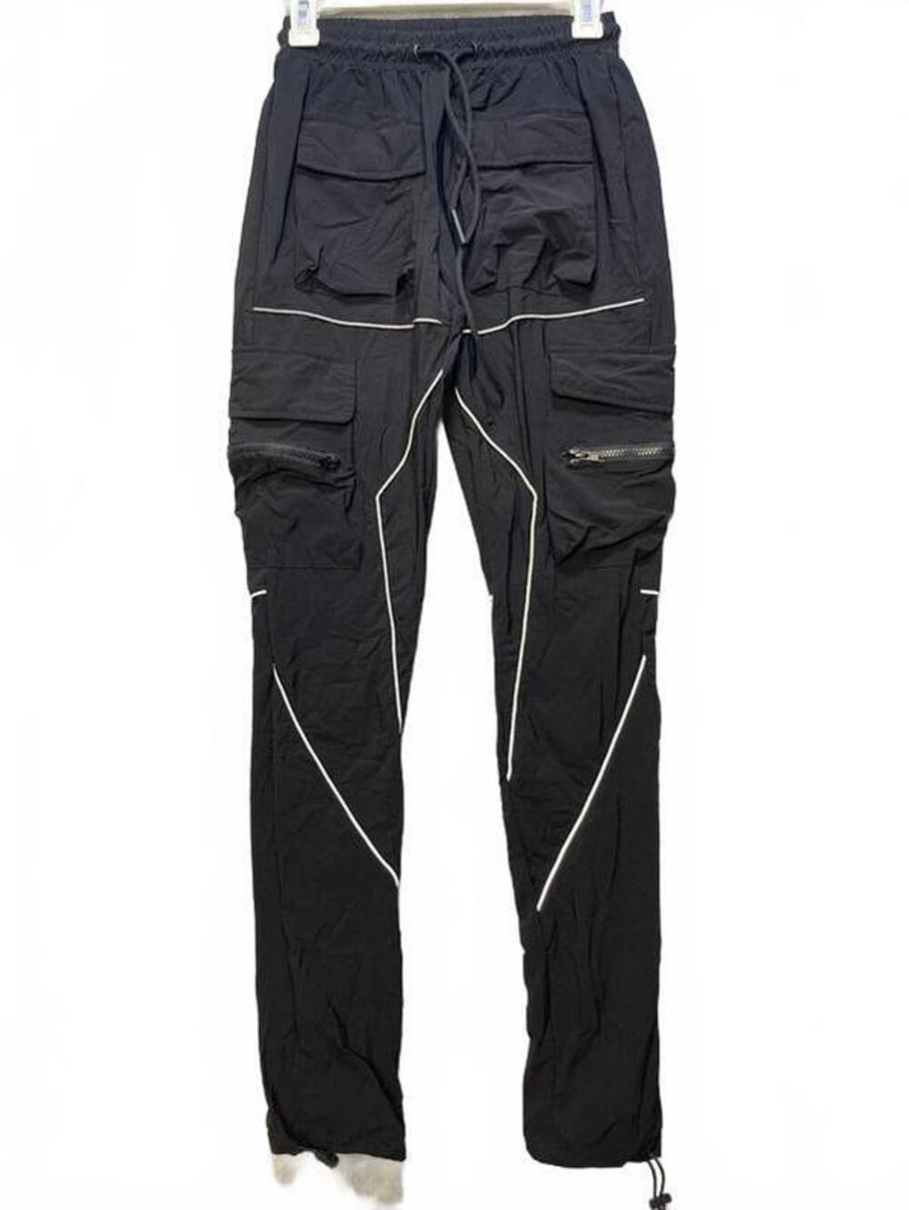 Decibel Mens Reflective Piping Cargo Pants Black Small Drawstring Bungee Hem